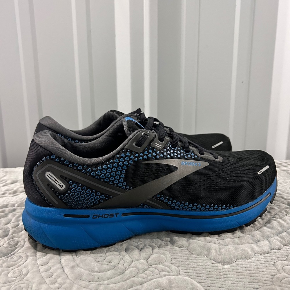 Brooks Ghost 14 Mens Running Shoes Sz 11.5 Black Blue 2E WIDE Neutral Cushion